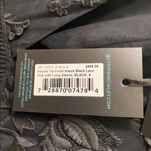 NEW Cynthia Rowley Harlow Tie Front Vneck Black Lace Midi Long Sleeve Woman’s 4 - Picture 12 of 13